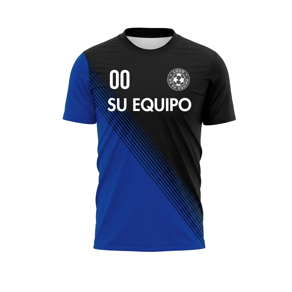 Negro Azul Diagonales Rayas Camiseta de Fútbol Personalizada