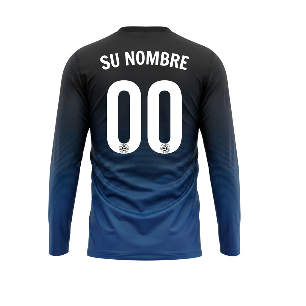 Negro Azul Degradado de Lunares Camiseta de Fútbol Personalizada de Manga Larga