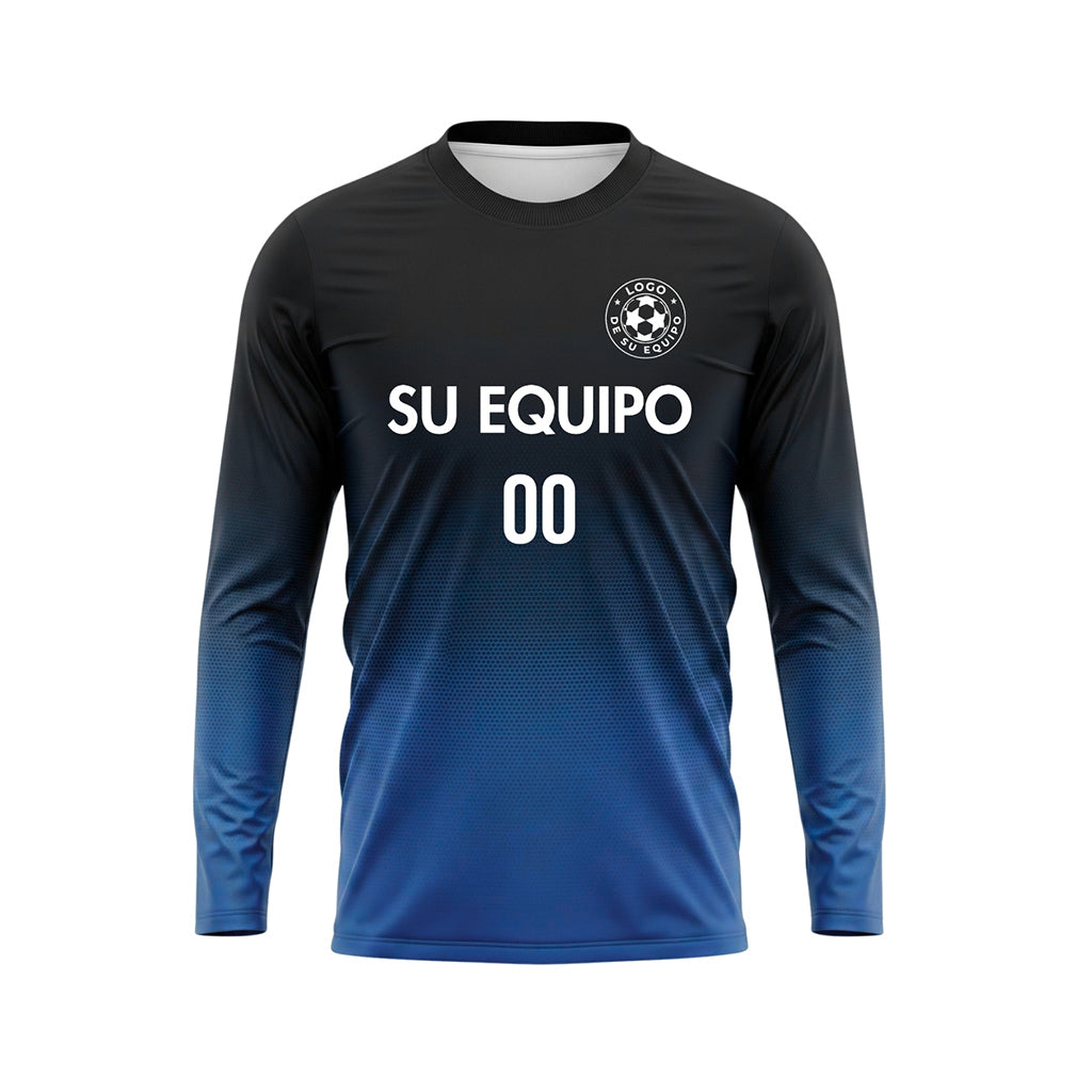Negro Azul Degradado de Lunares Camiseta de Fútbol Personalizada de Manga Larga