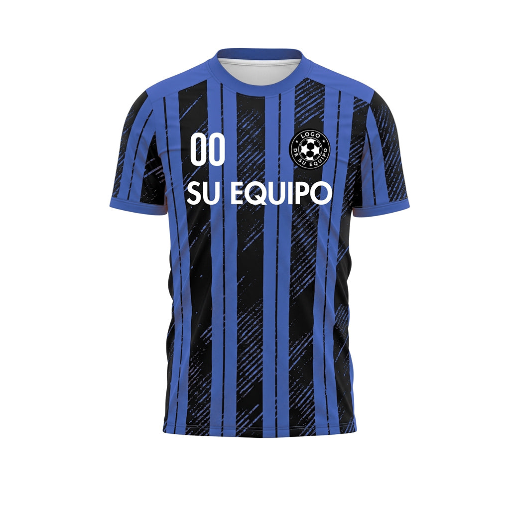 Negro Azul Moteado Diagonales Rayas Longitudinales Motivo Camiseta de Fútbol Personalizada