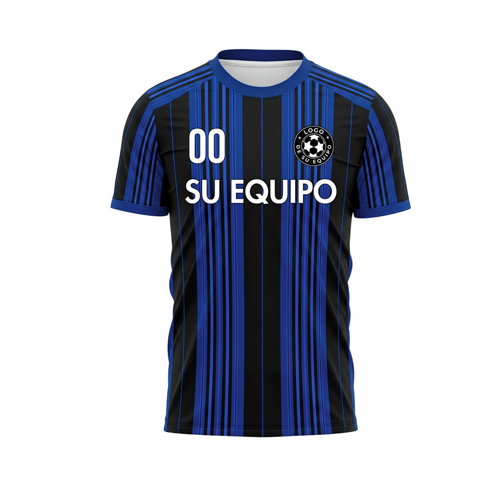 Negro Azul Rayado Camiseta de Fútbol Personalizada