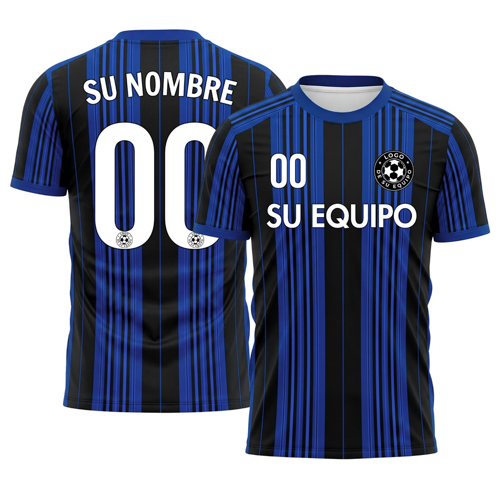 Negro Azul Rayado Camiseta de Fútbol Personalizada