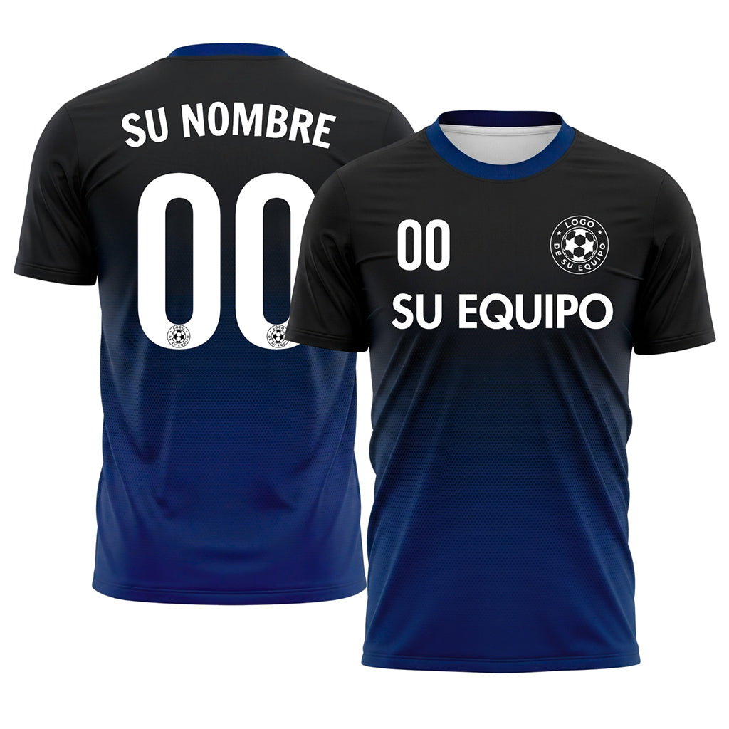 Negro Azul Semitono Degradado Camiseta de Fútbol Personalizada