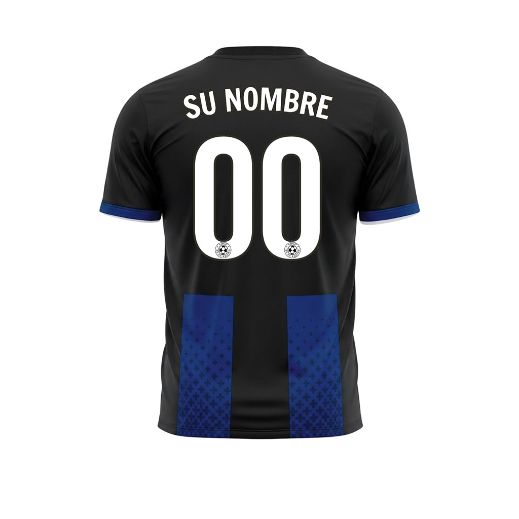 Negro Azul Cruz Motivo Camiseta de Fútbol Personalizada