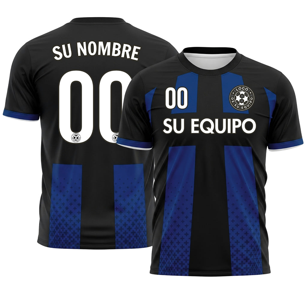 Negro Azul Cruz Motivo Camiseta de Fútbol Personalizada