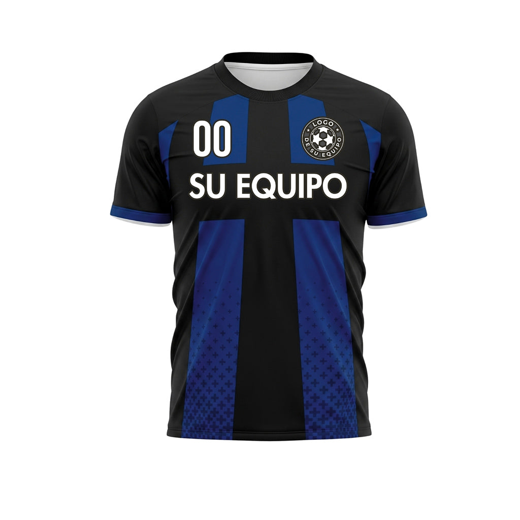 Negro Azul Cruz Motivo Camiseta de Fútbol Personalizada