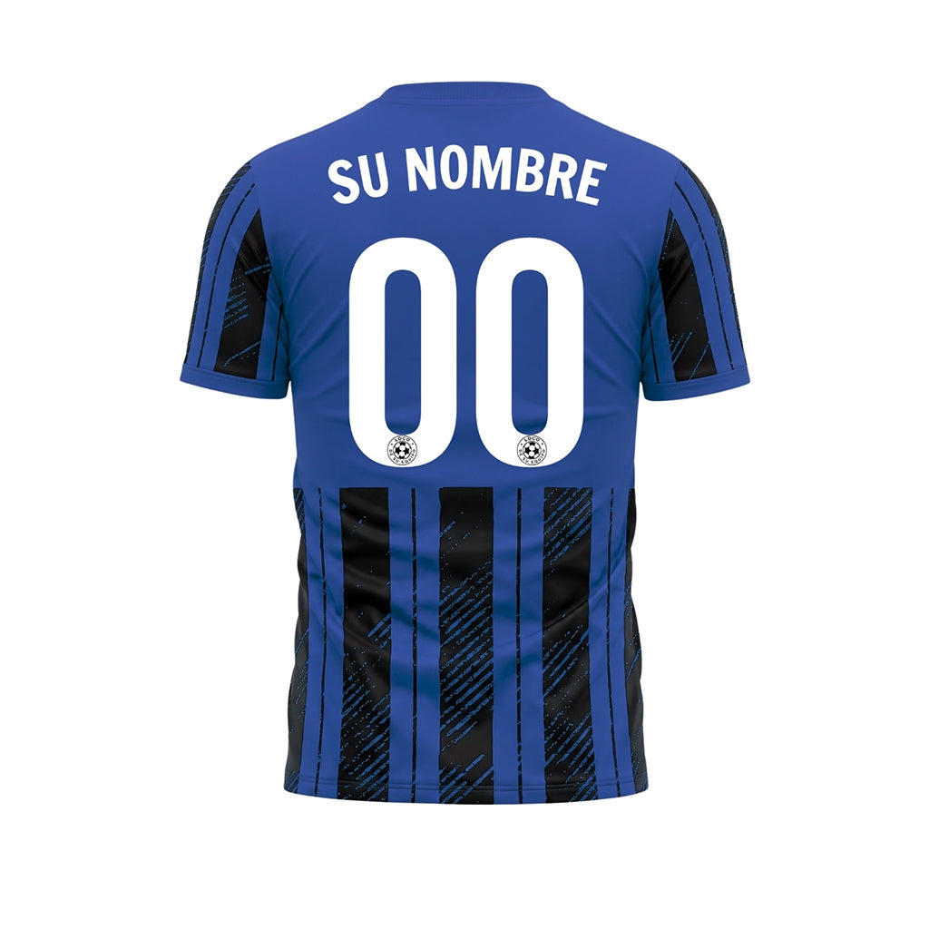 Negro Azul Discontinuas Diagonales Rayas Longitudinales Motivo Camiseta de Fútbol Personalizada