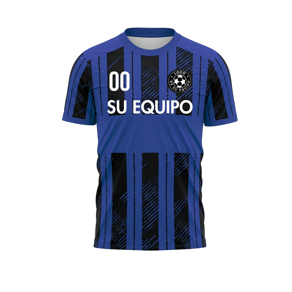 Negro Azul Discontinuas Diagonales Rayas Longitudinales Motivo Camiseta de Fútbol Personalizada