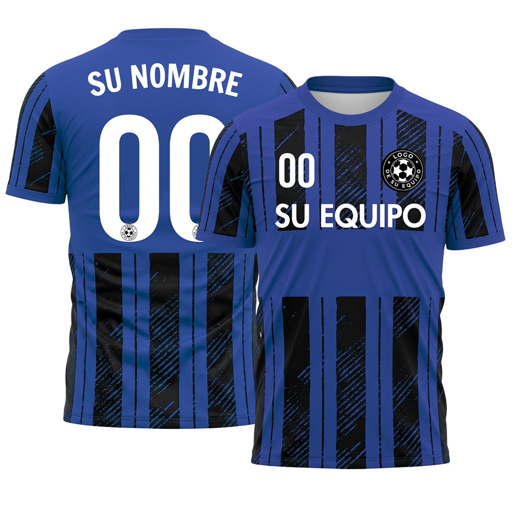 Negro Azul Discontinuas Diagonales Rayas Longitudinales Motivo Camiseta de Fútbol Personalizada