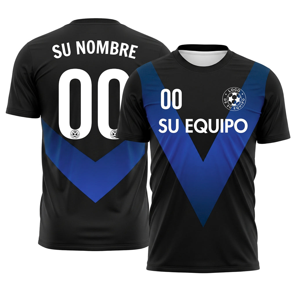 Negro Azul V Motivo Camiseta de Fútbol Personalizada