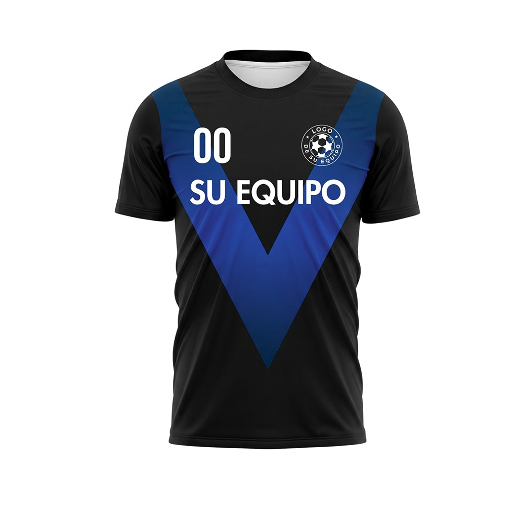 Negro Azul V Motivo Camiseta de Fútbol Personalizada