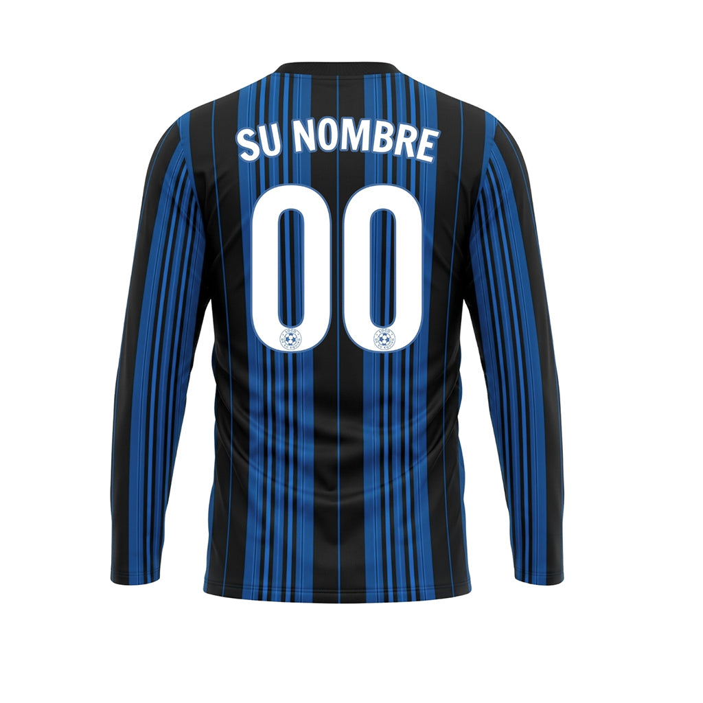 Negro Azul Rayas Verticales Camiseta de Fútbol Personalizada de Manga Larga
