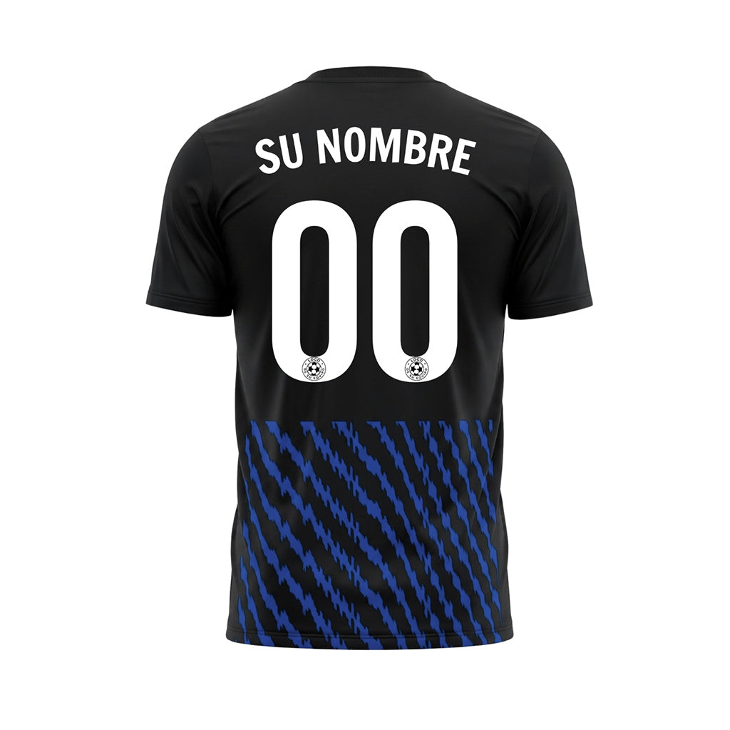 Negro Azul Zigzag Rayas Camiseta de Fútbol Personalizada