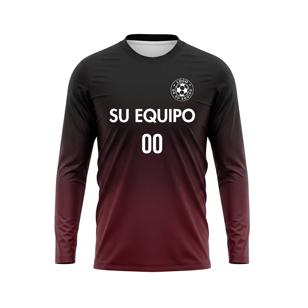 Negro Burdeos Degradado de Lunares Camiseta de Fútbol Personalizada de Manga Larga