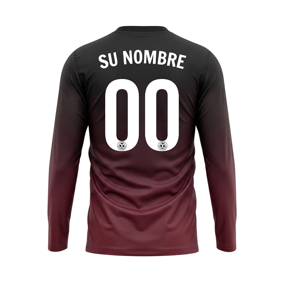 Negro Burdeos Degradado de Lunares Camiseta de Fútbol Personalizada de Manga Larga