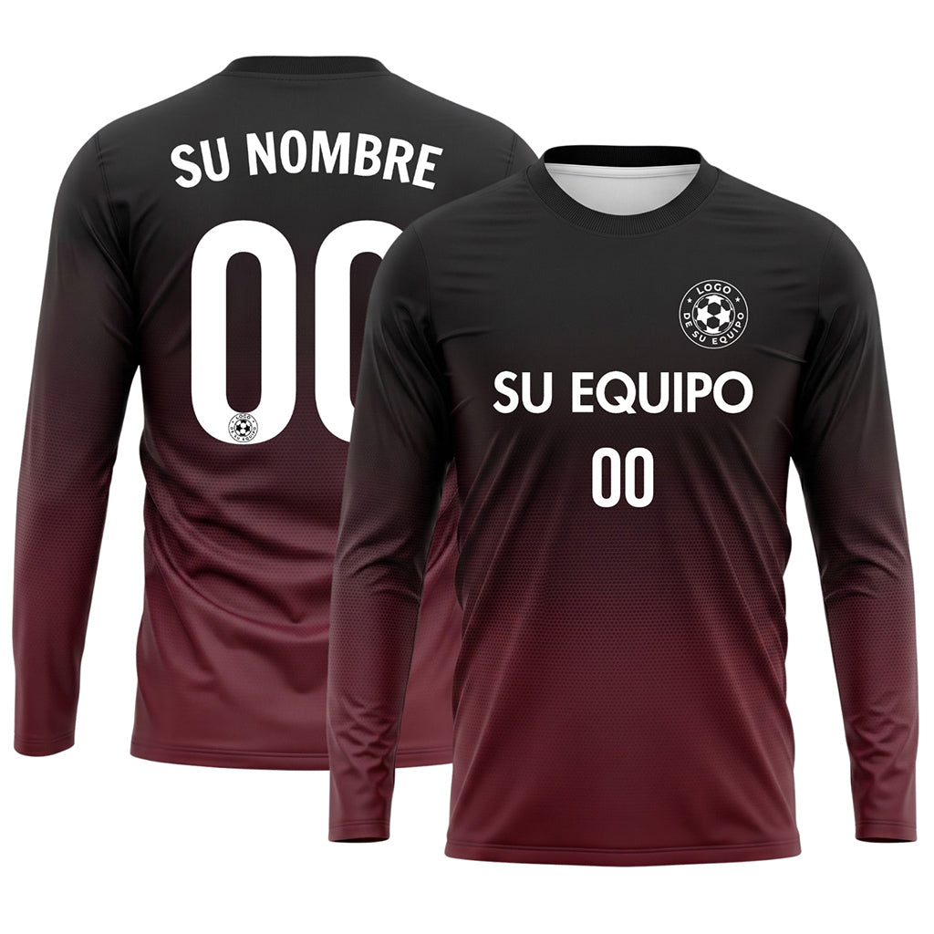 Negro Burdeos Degradado de Lunares Camiseta de Fútbol Personalizada de Manga Larga