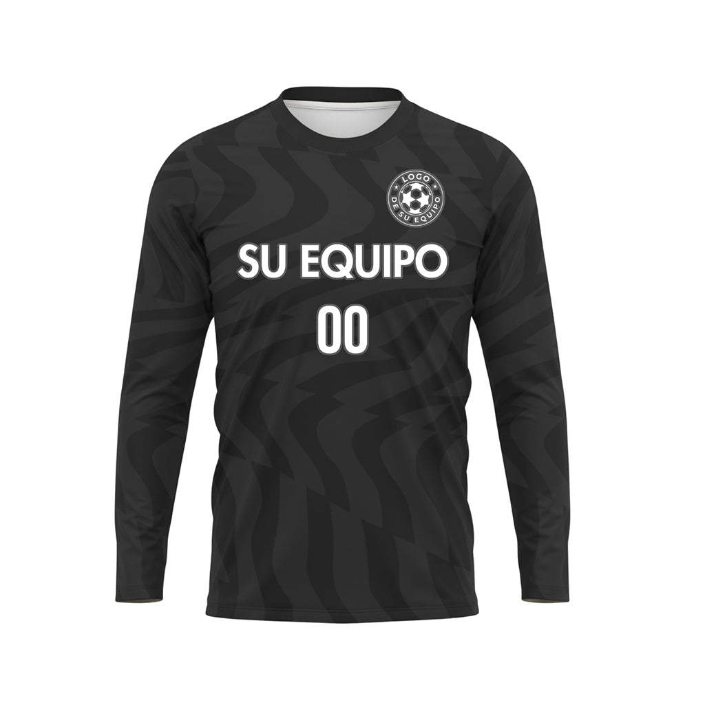 Negro Gris Oscuro Motivo Ondulado Camiseta de Fútbol Personalizada de Manga Larga