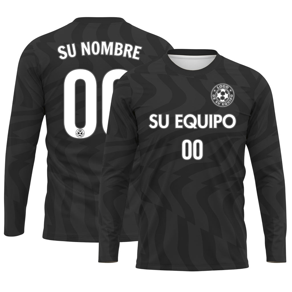 Negro Gris Oscuro Motivo Ondulado Camiseta de Fútbol Personalizada de Manga Larga