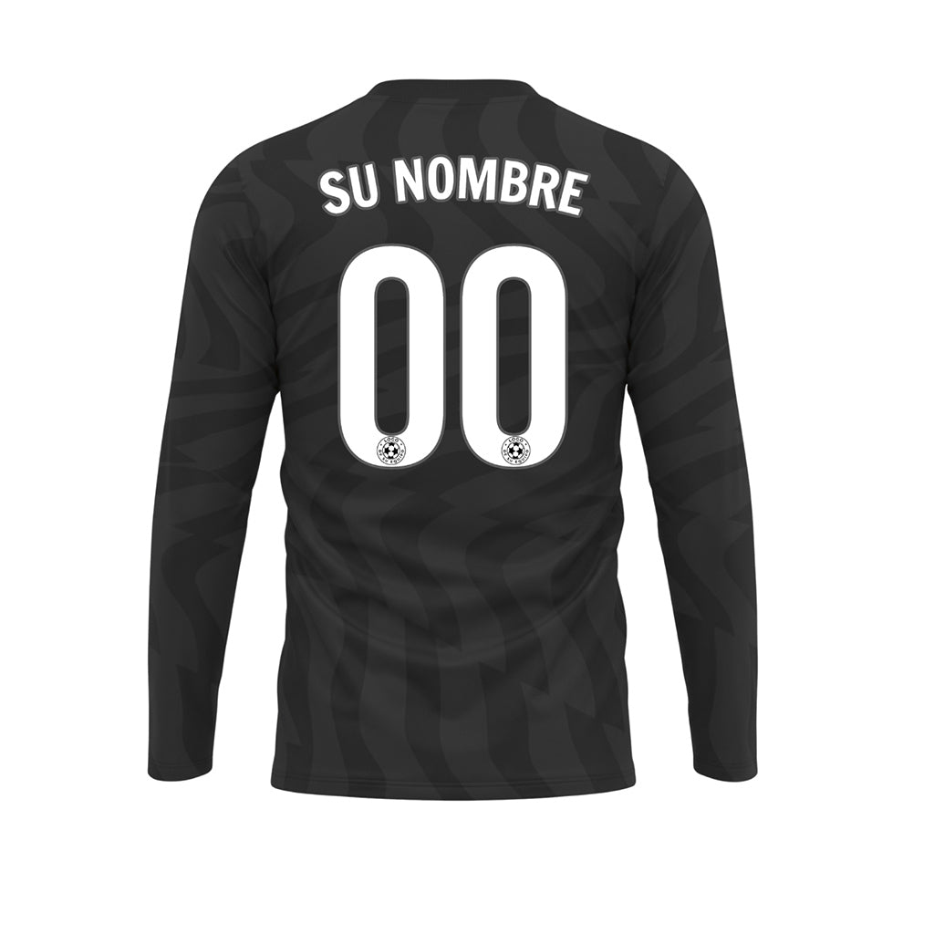 Negro Gris Oscuro Motivo Ondulado Camiseta de Fútbol Personalizada de Manga Larga