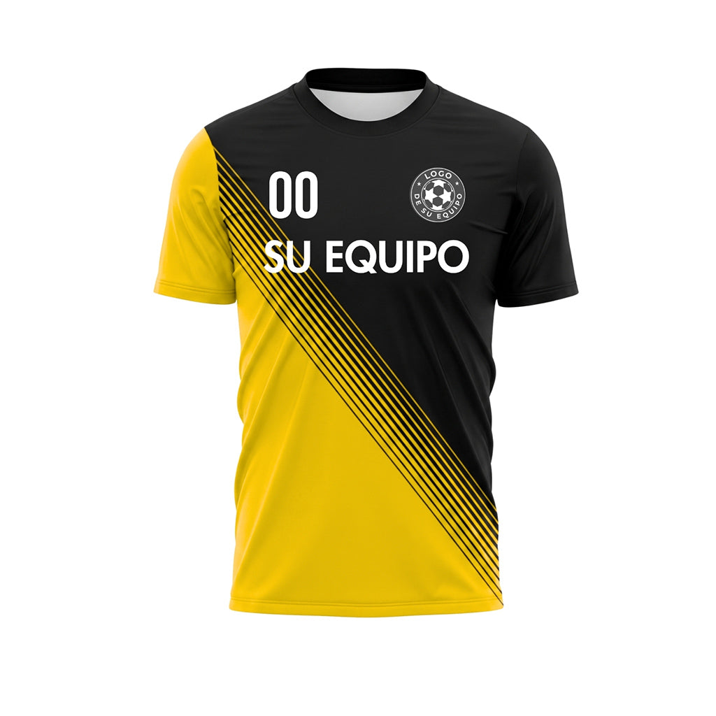 Negro Amarillo Diagonales Rayas Camiseta de Fútbol Personalizada