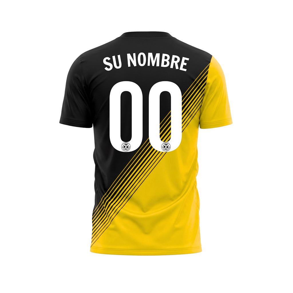 Negro Amarillo Diagonales Rayas Camiseta de Fútbol Personalizada
