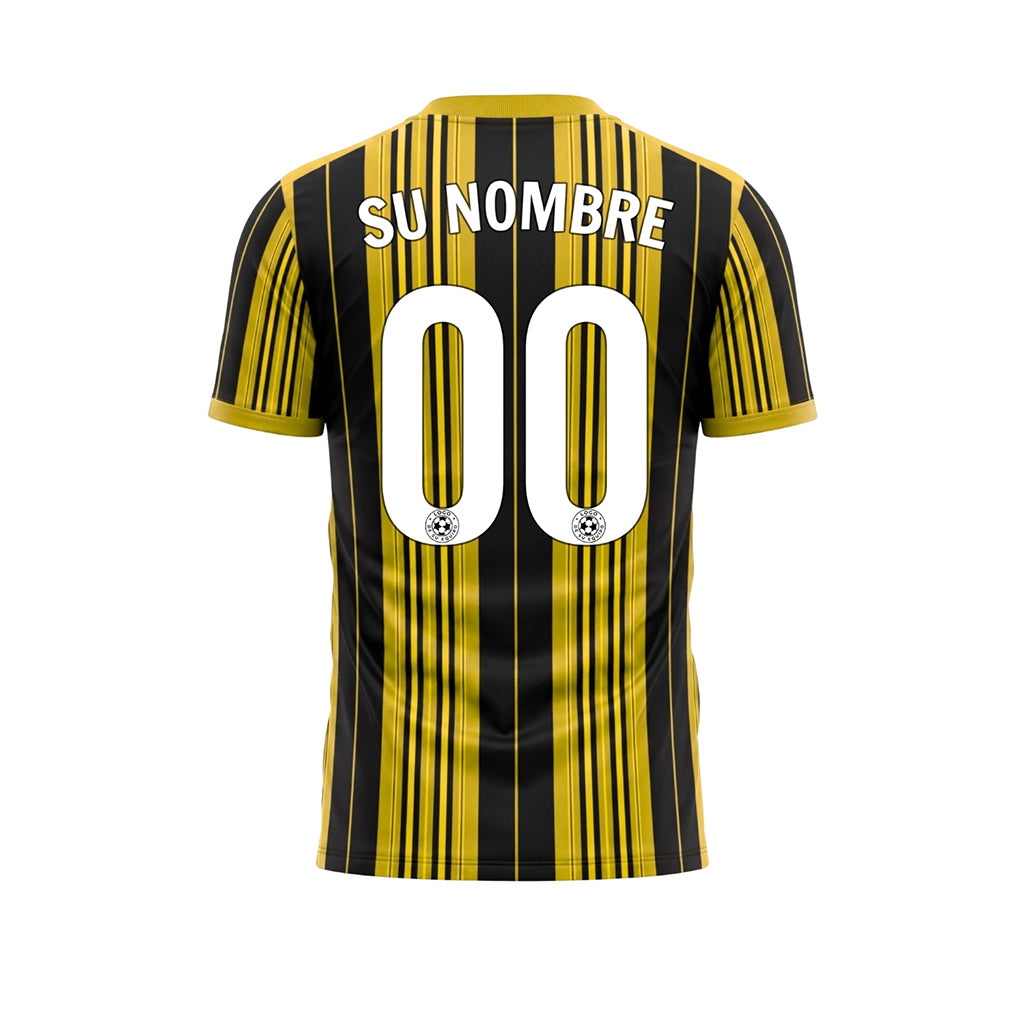 Negro Amarillo Rayado Camiseta de Fútbol Personalizada