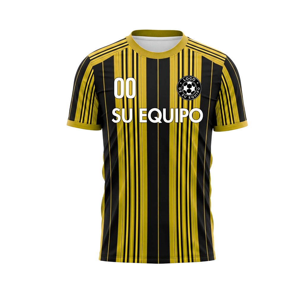 Negro Amarillo Rayado Camiseta de Fútbol Personalizada