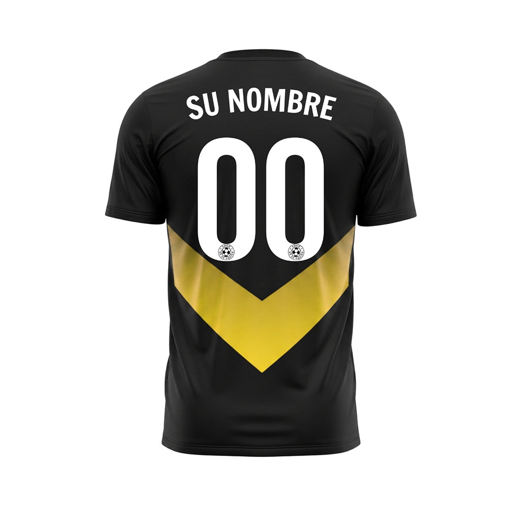 Negro Amarillo V Motivo Camiseta de Fútbol Personalizada