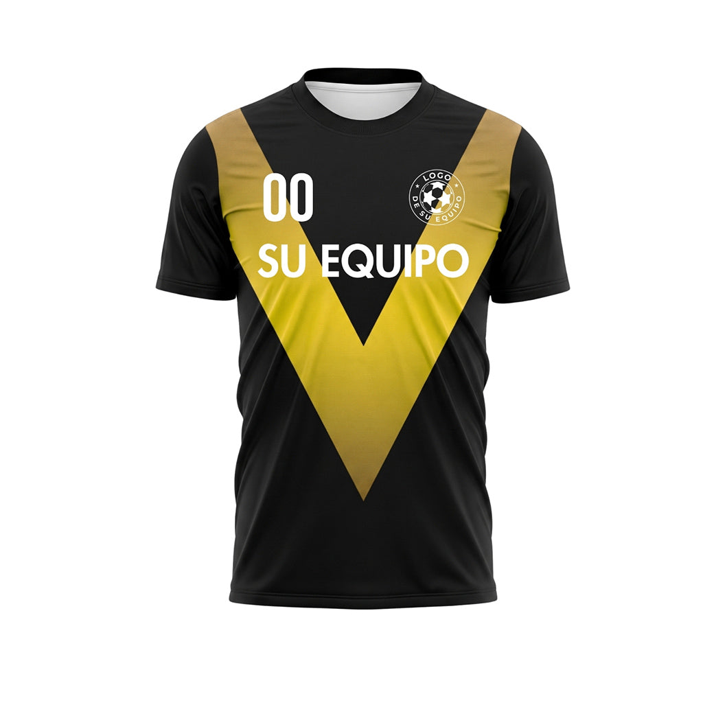 Negro Amarillo V Motivo Camiseta de Fútbol Personalizada