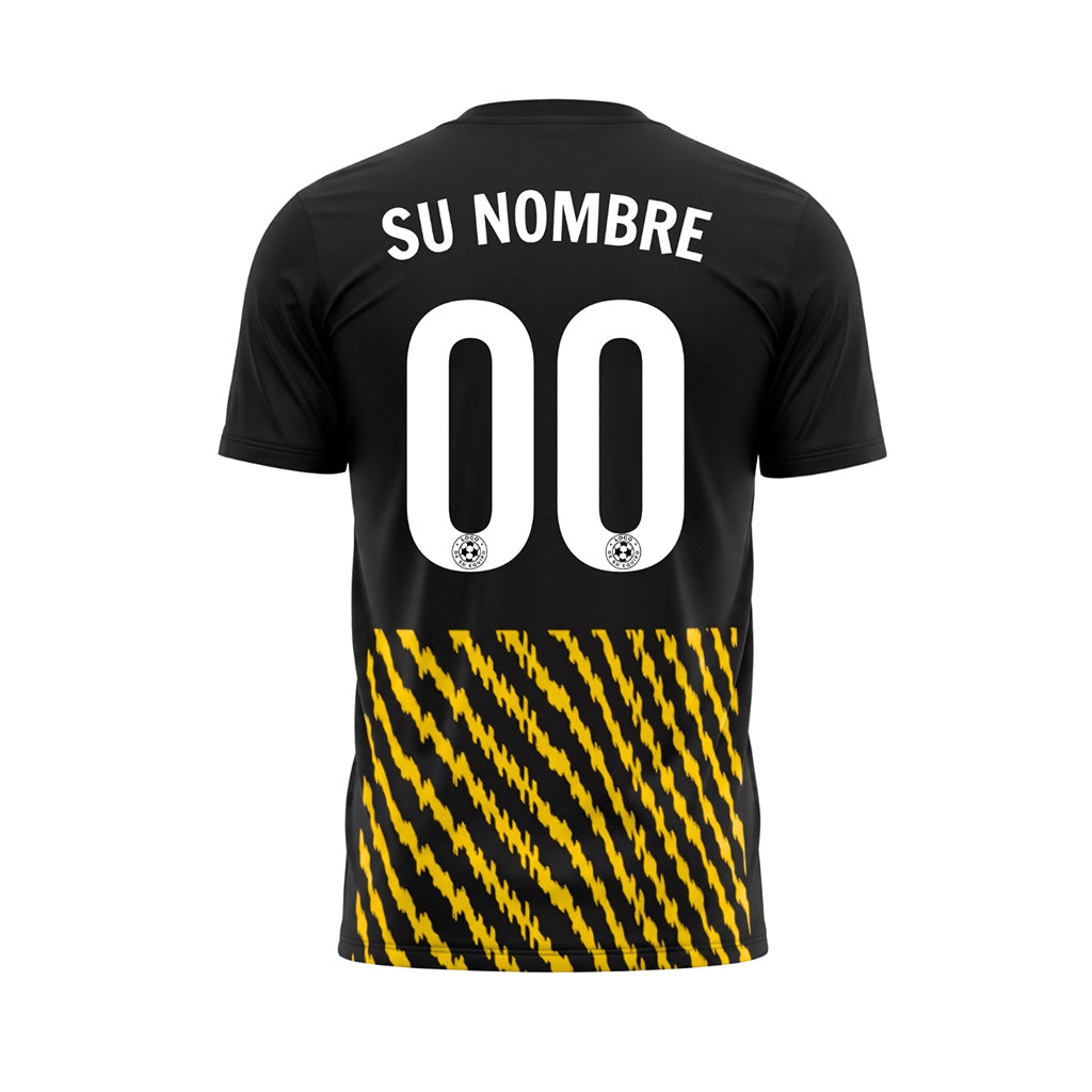 Negro Amarillo Zigzag Rayas Camiseta de Fútbol Personalizada