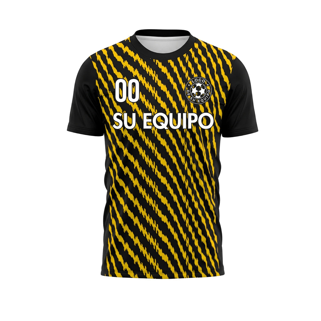 Negro Amarillo Zigzag Rayas Camiseta de Fútbol Personalizada