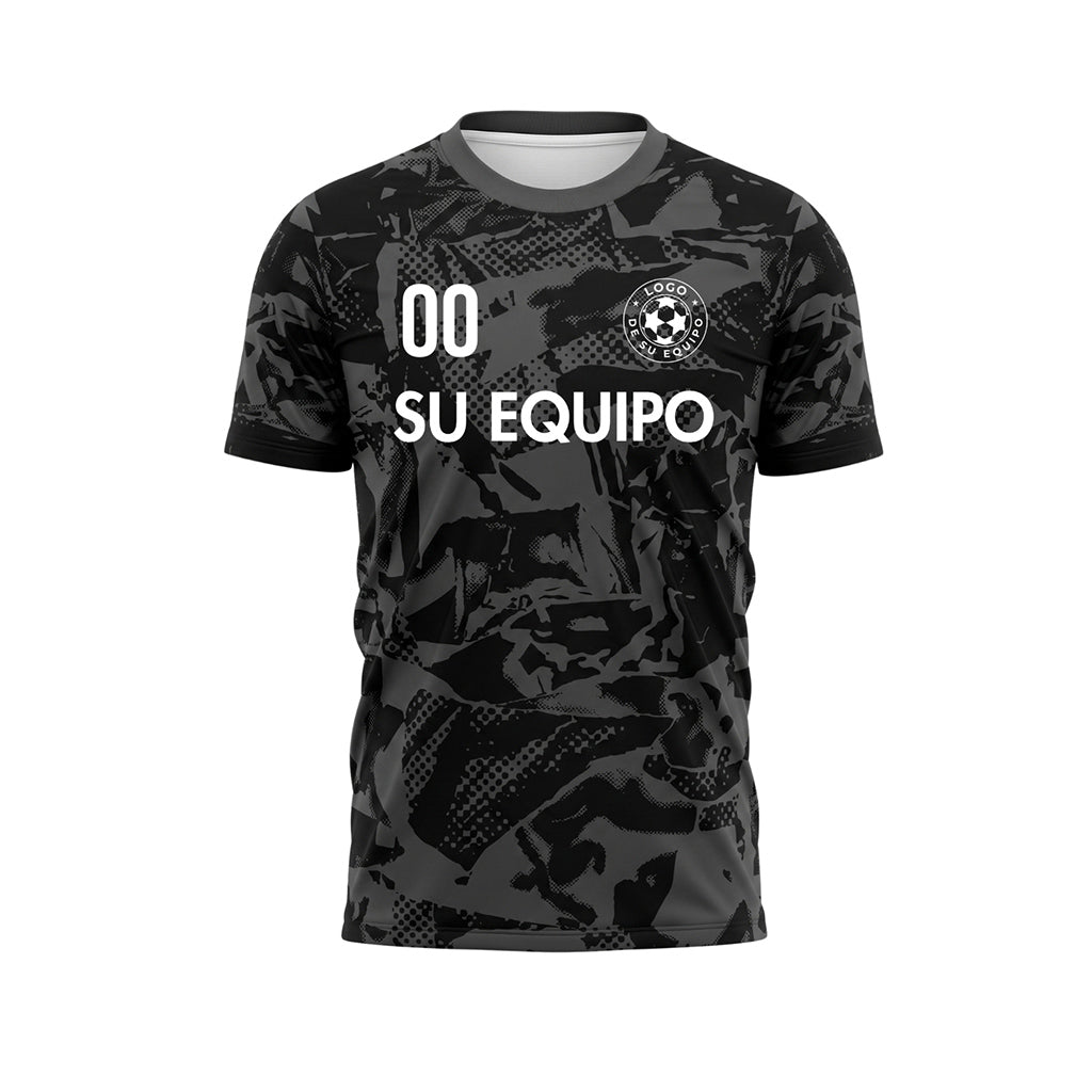 Negro Gris Abstracto Camuflaje Camiseta de Fútbol Personalizada