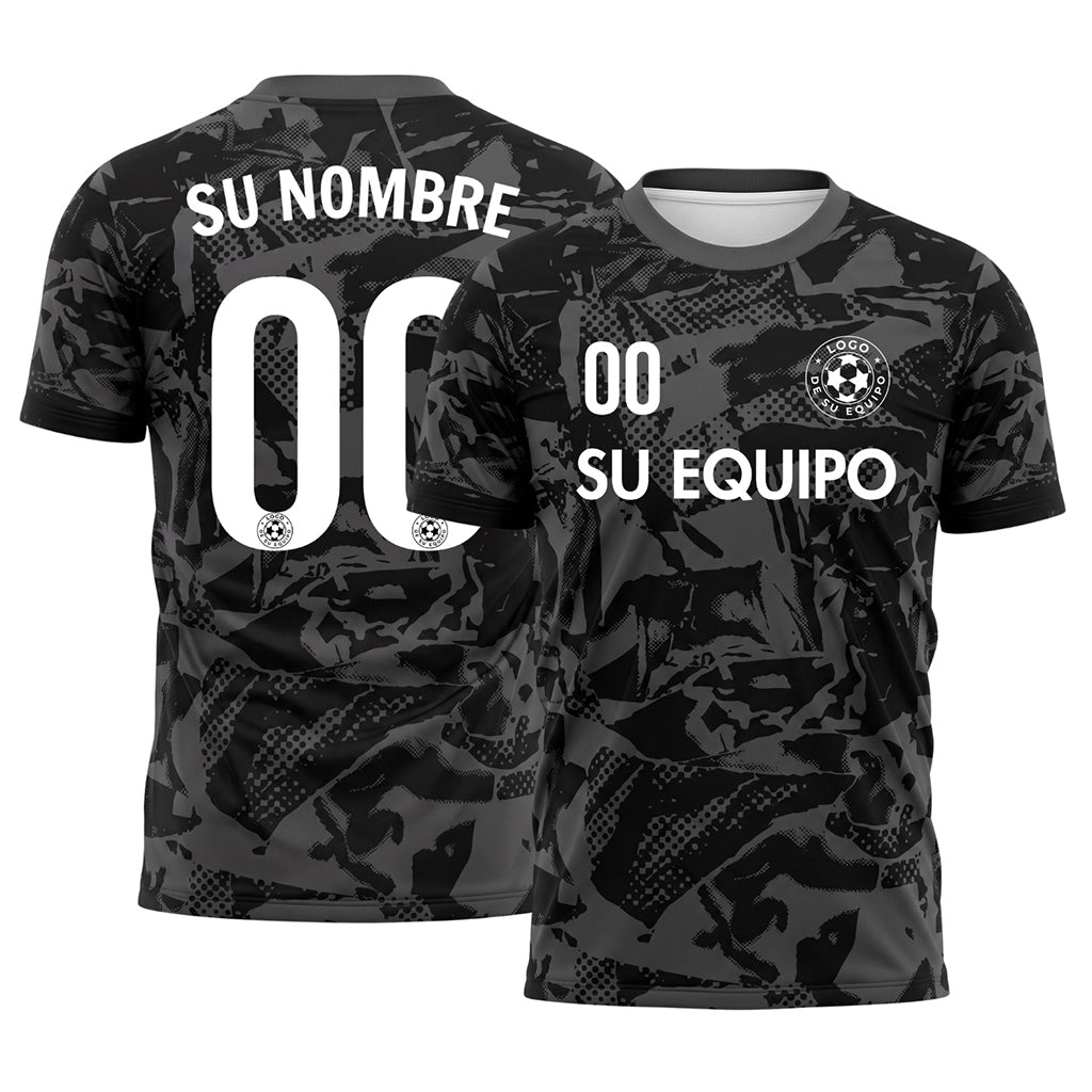 Negro Gris Abstracto Camuflaje Camiseta de Fútbol Personalizada