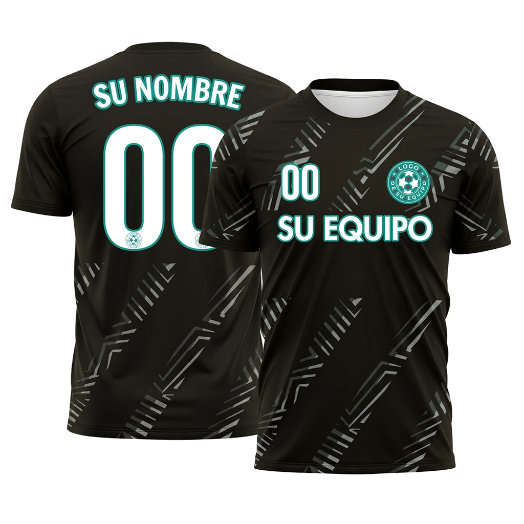 Negro Gris Diagonales Rayas Camiseta de Fútbol Personalizada