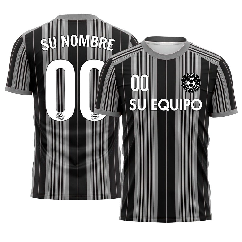 Negro Gris Rayado Camiseta de Fútbol Personalizada