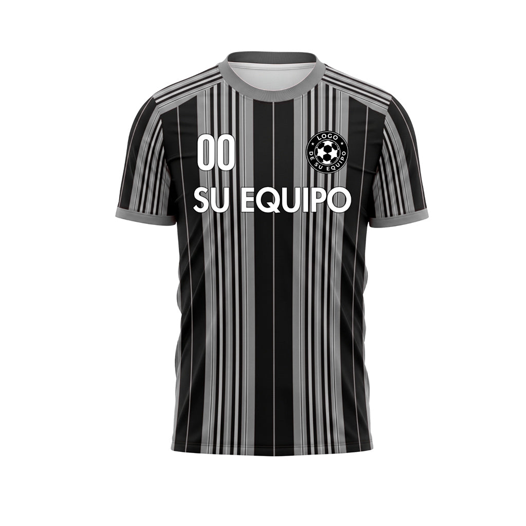 Negro Gris Rayado Camiseta de Fútbol Personalizada