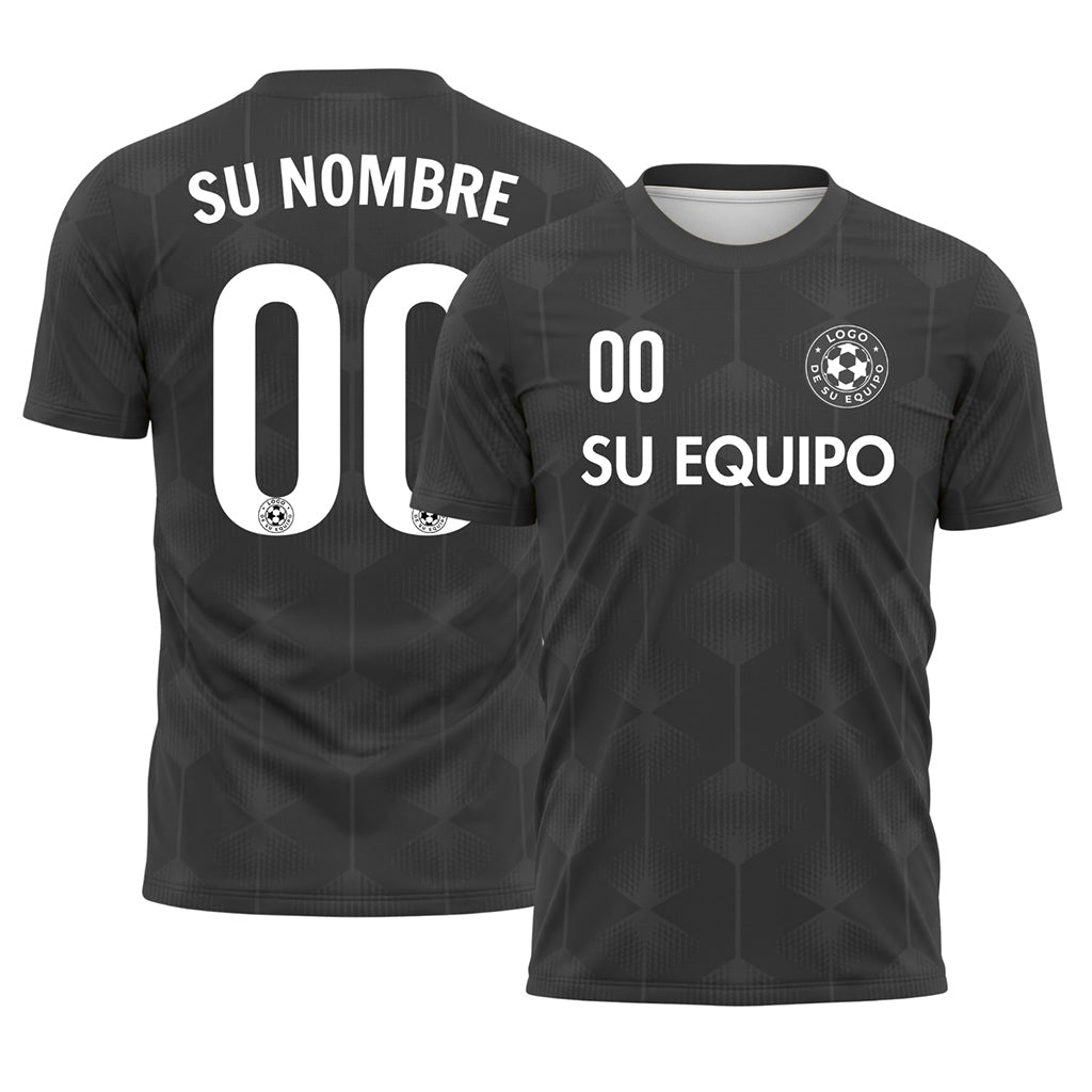 Negro Gris Hexágono Motivo Camiseta de Fútbol Personalizada