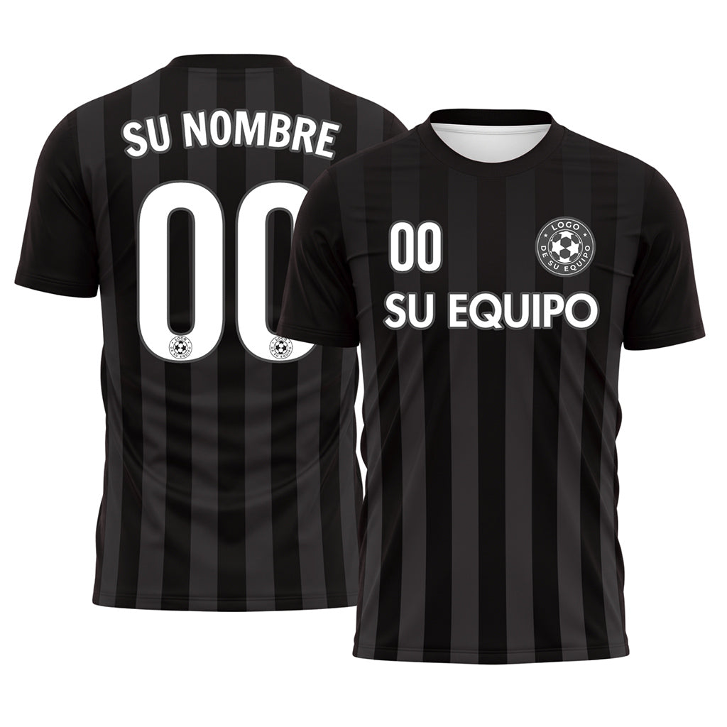Negro Gris Verticales Rayas Camiseta de Fútbol Personalizada