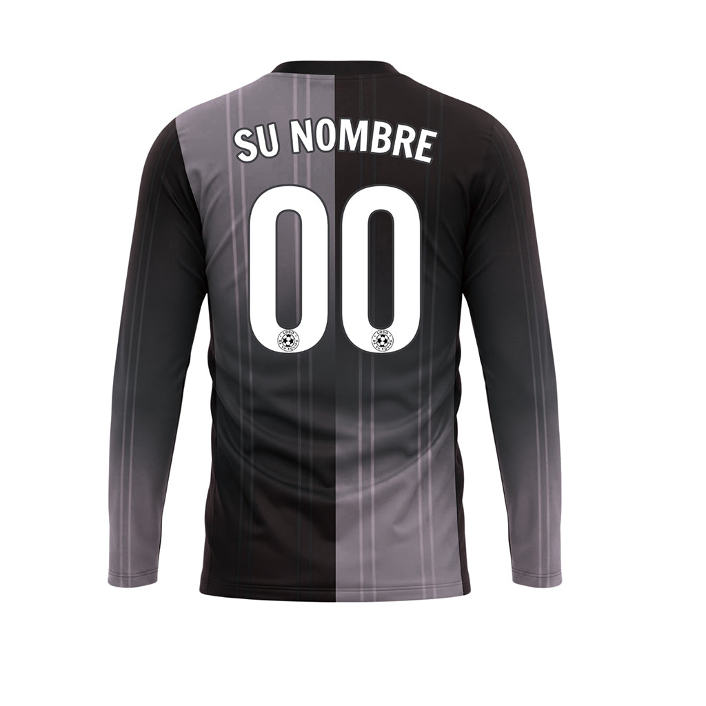 Negro Gris Rayas Verticales Degradadas Camiseta de Fútbol Personalizada de Manga Larga