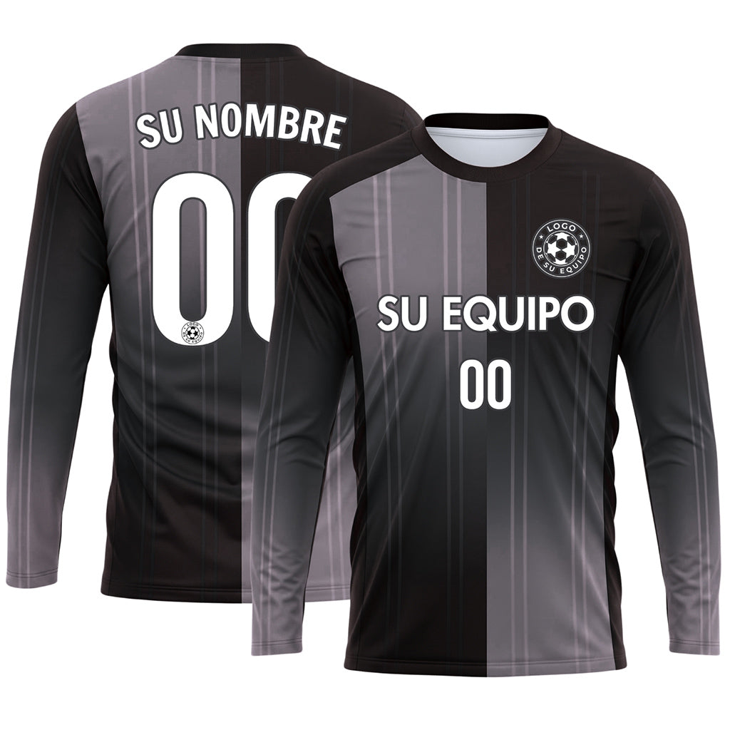 Negro Gris Rayas Verticales Degradadas Camiseta de Fútbol Personalizada de Manga Larga