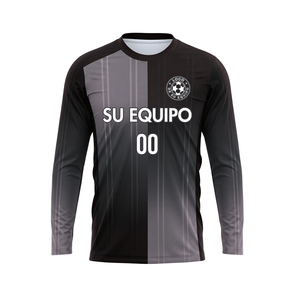 Negro Gris Rayas Verticales Degradadas Camiseta de Fútbol Personalizada de Manga Larga