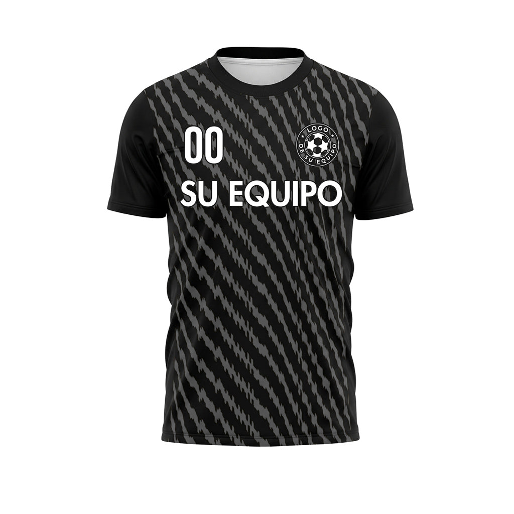 Negro Gris Zigzag Rayas Camiseta de Fútbol Personalizada