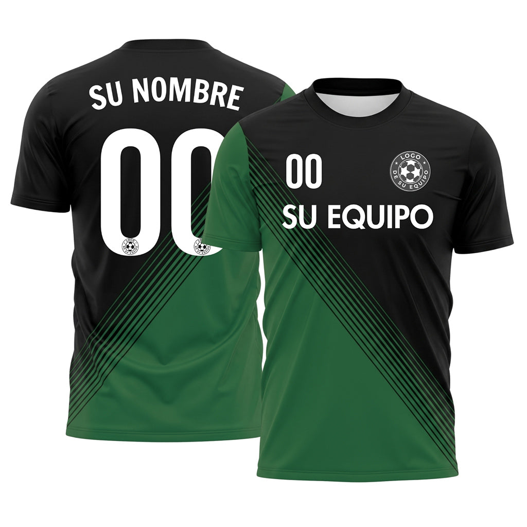 Negro Verde Diagonales Rayas Camiseta de Fútbol Personalizada