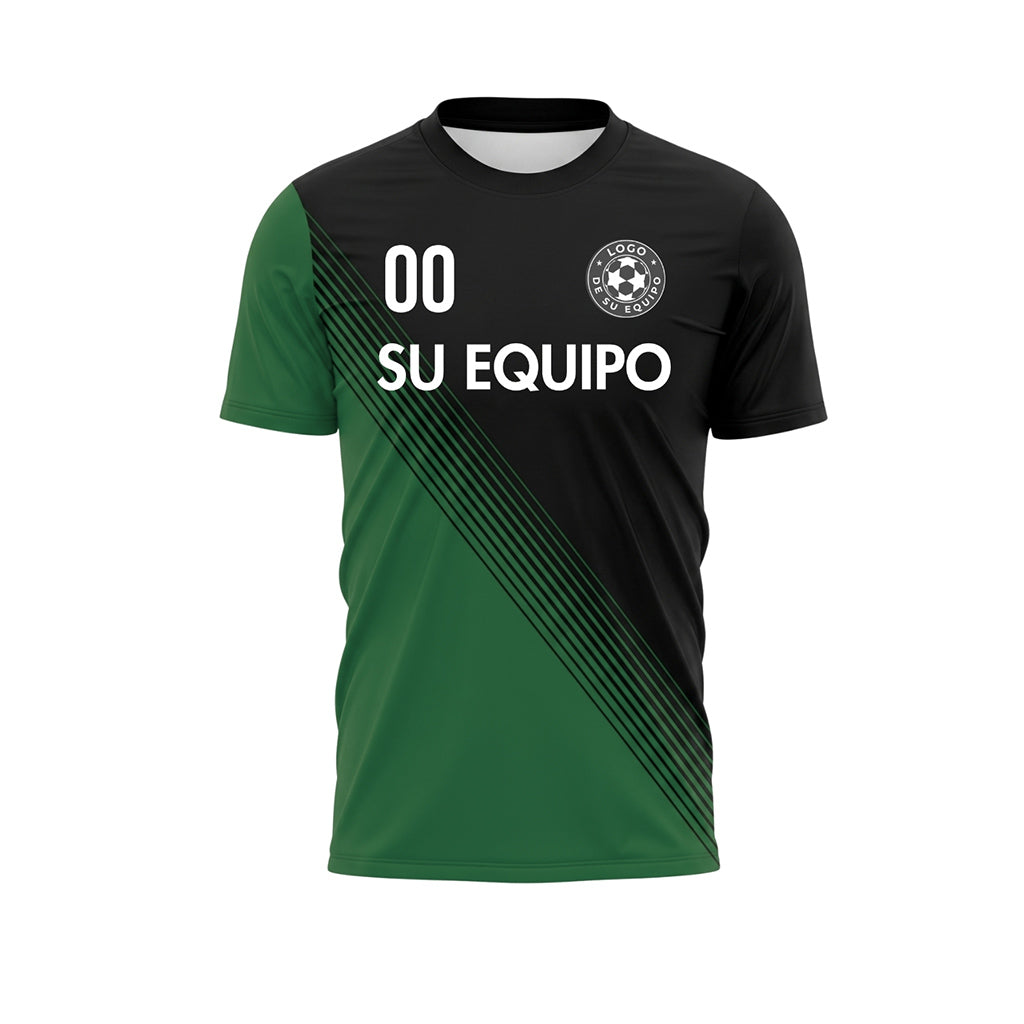 Negro Verde Diagonales Rayas Camiseta de Fútbol Personalizada