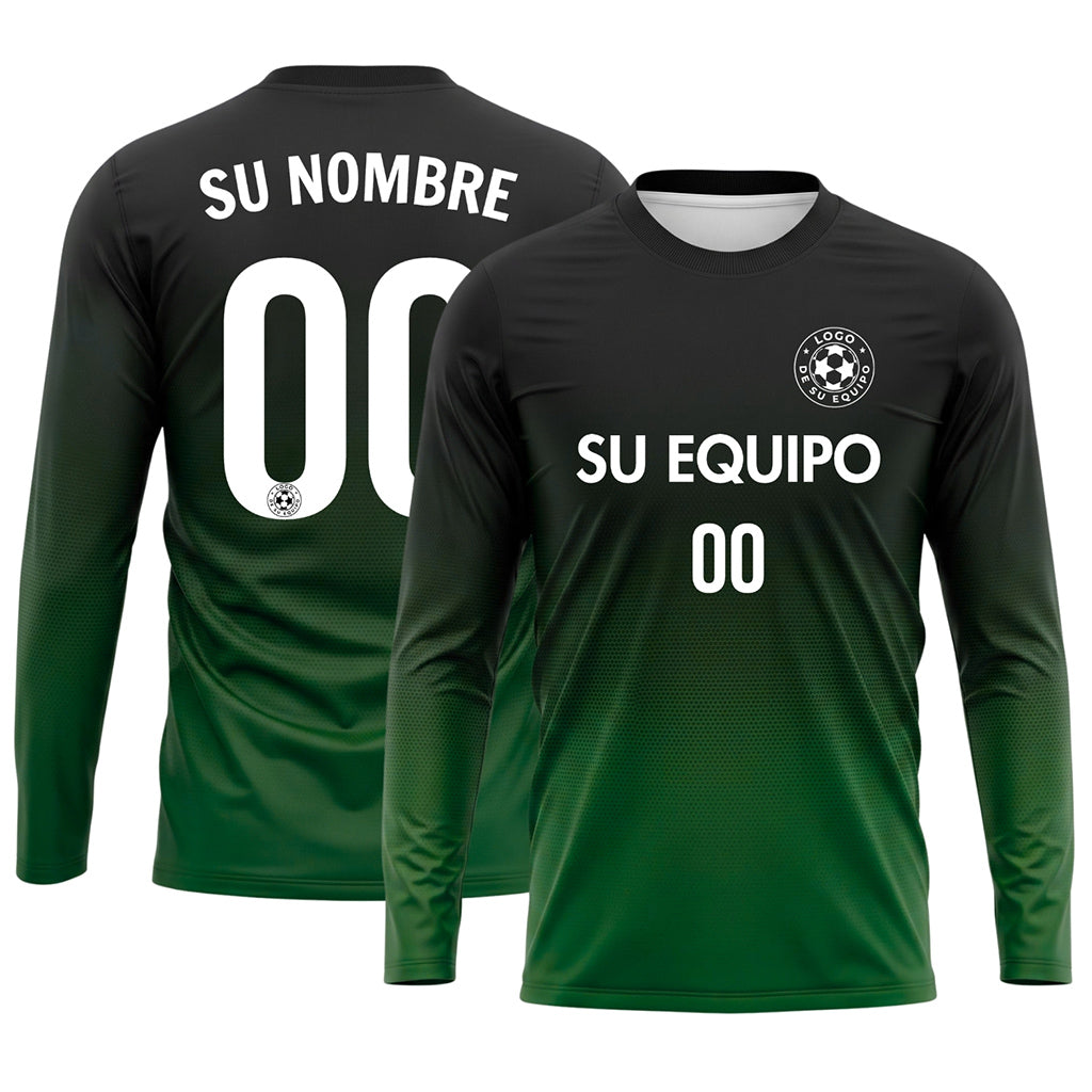 Negro Verde Degradado de Lunares Camiseta de Fútbol Personalizada de Manga Larga