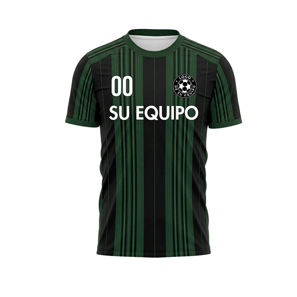 Negro Verde Rayado Camiseta de Fútbol Personalizada