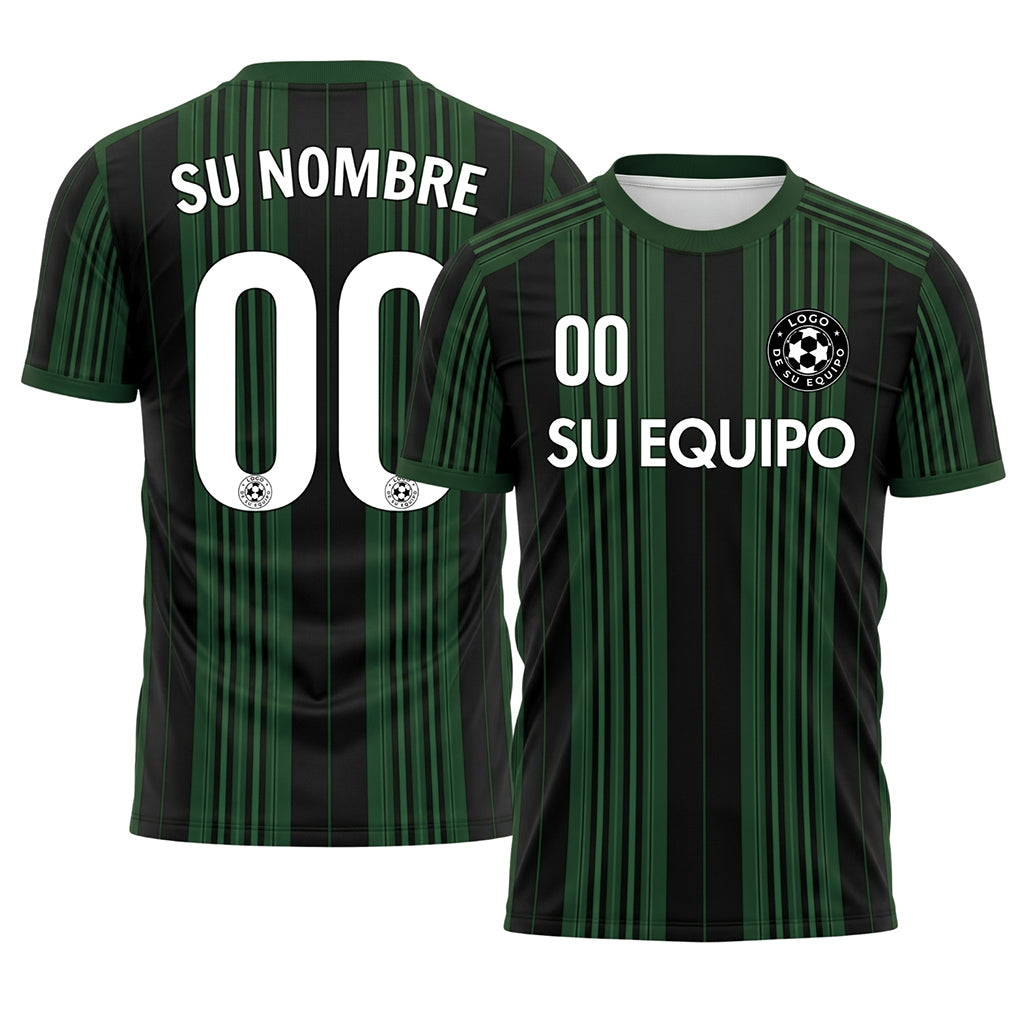 Negro Verde Rayado Camiseta de Fútbol Personalizada