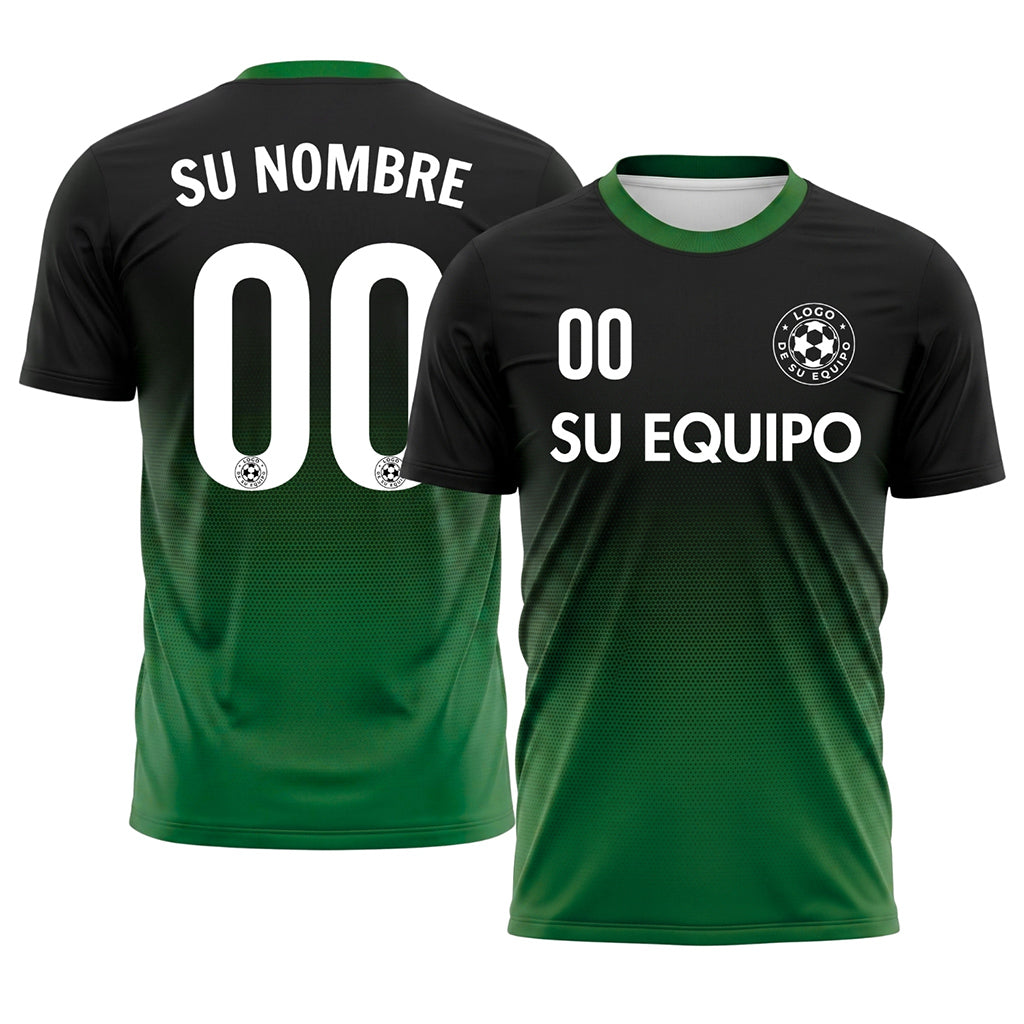 Negro Verde Semitono Degradado Camiseta de Fútbol Personalizada
