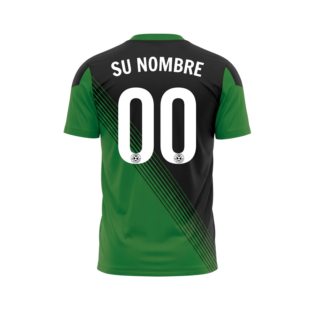 Negro Verde Acento en el Cuello Diagonales Rayas Camiseta de Fútbol Personalizada