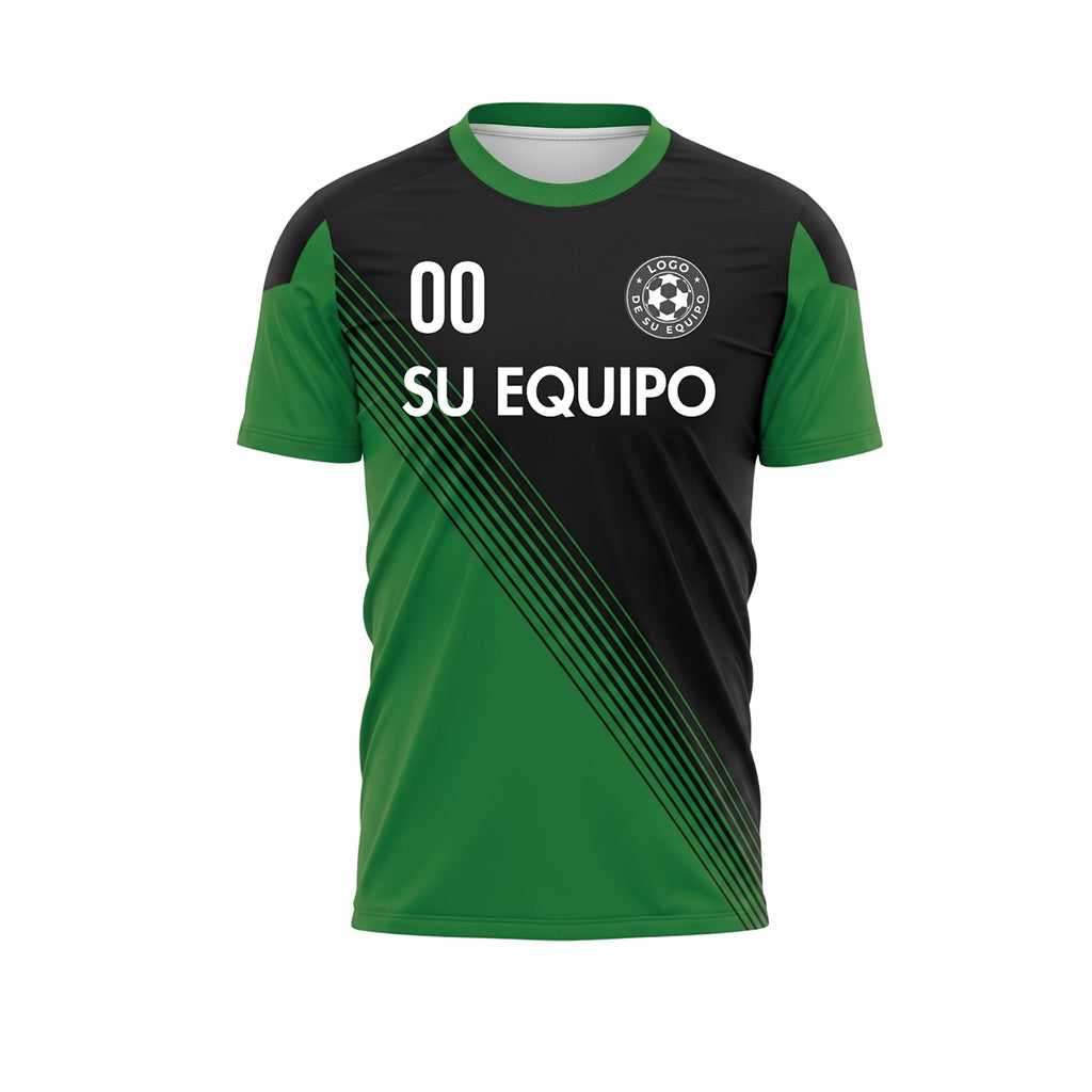 Negro Verde Acento en el Cuello Diagonales Rayas Camiseta de Fútbol Personalizada